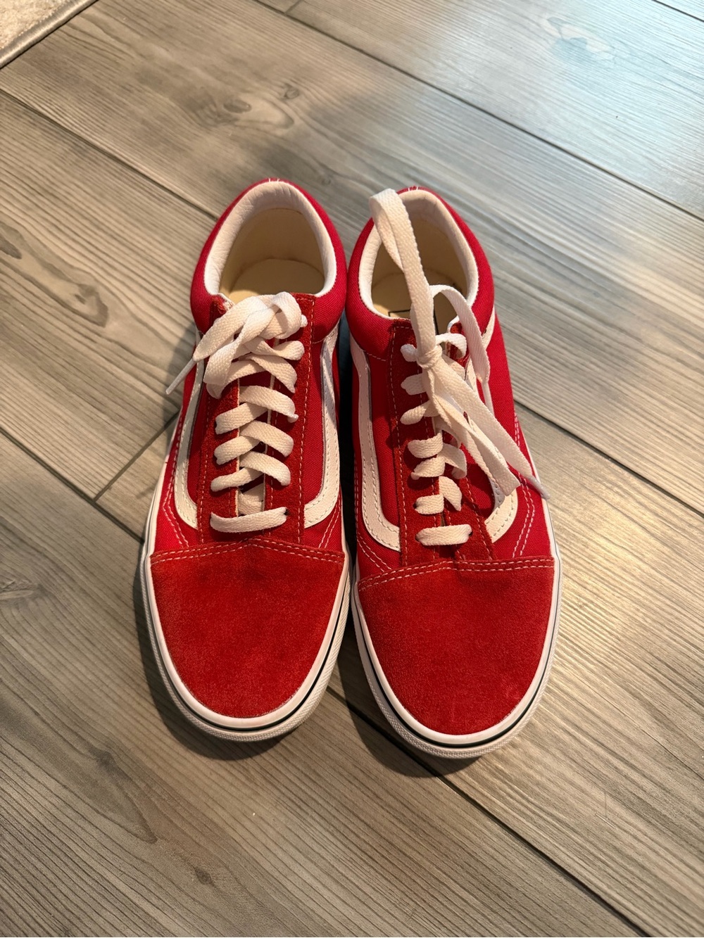Vans Red and White Low-Top Skate Sneakers